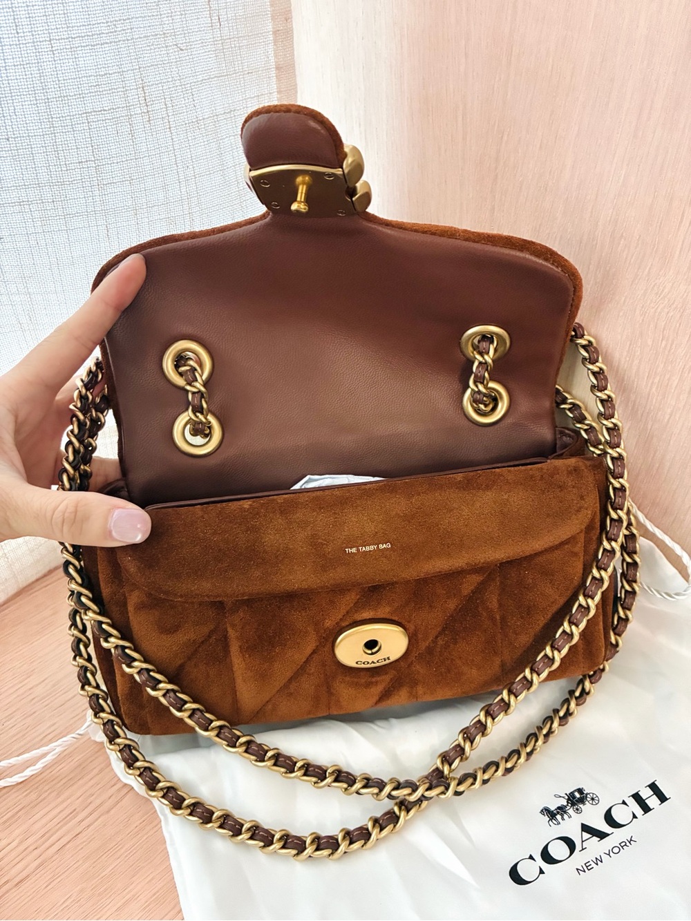 NWT❤️Coach Tabby Shoulder Bag 20 With Quilting Suede Warm Brown Crossbody CCK48 - Picture 7 of 12